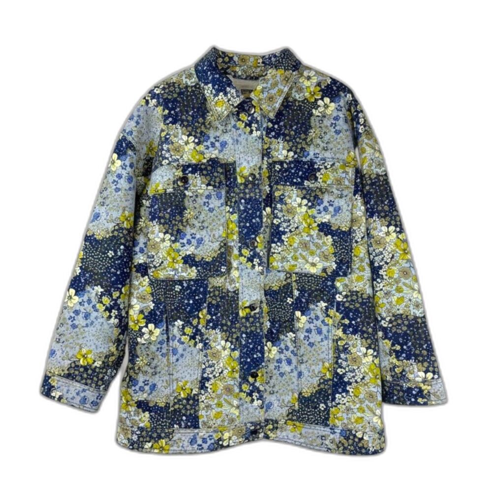 Future Collective Mixed Floral Print Faux-Shearling Lined Denim Jacket L